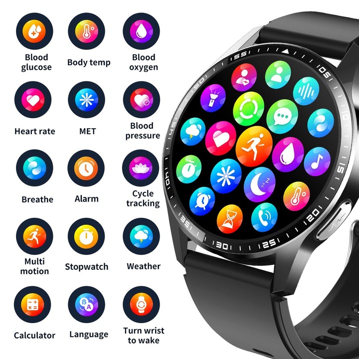F400 1.55 Inch Screen Smart Watch Support ECG/ Blood Oxygen / Blood Sugar / 150+ Sports Mode, Color: Black Silicone