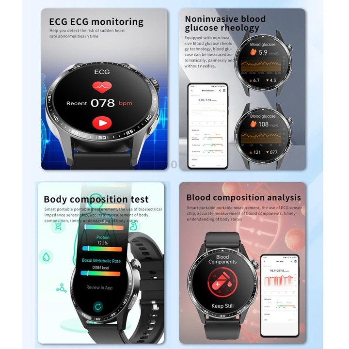 F400 1.55 Inch Screen Smart Watch Support ECG/ Blood Oxygen / Blood Sugar / 150+ Sports Mode, Color: Black Gray Silicone
