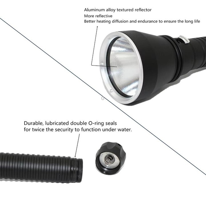 XHP70.2 Diving Flashlight 3000 Lumens IPX8 Waterproof Underwater 80m 5000mAh x 2 White Light