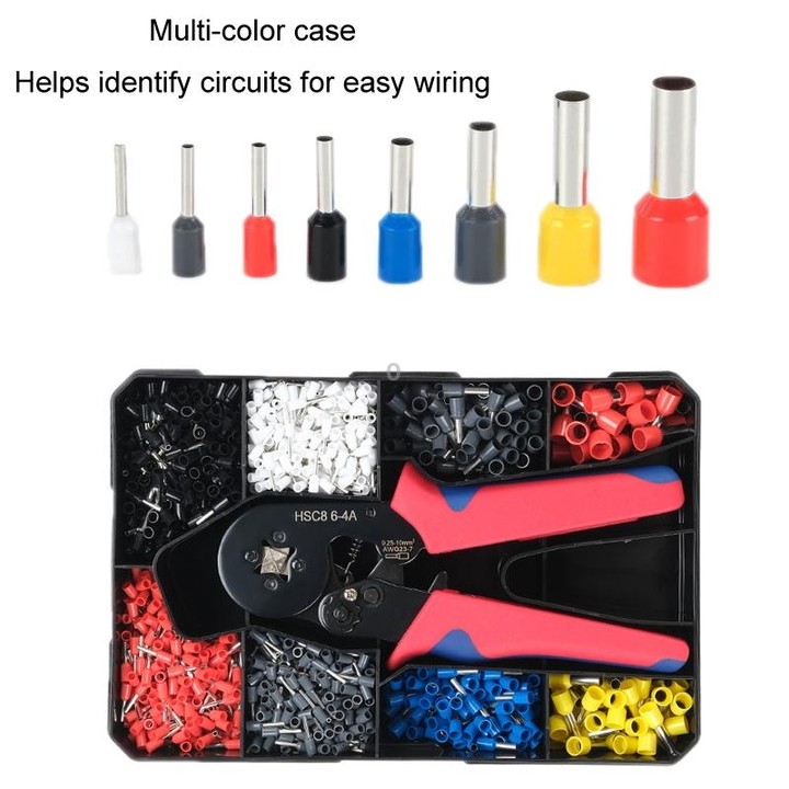 1230pcs /Set Tube-Type Cold-Pressed Terminal Block Crimping Pliers Plastic Box Set