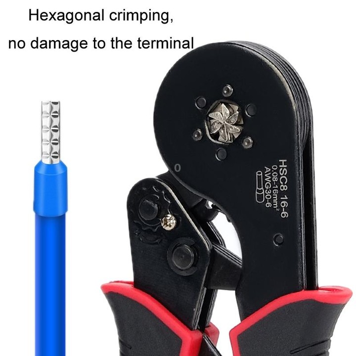 Wire Tube Type European Terminal Crimping Pliers(HCS8 16-6 Blue Red)