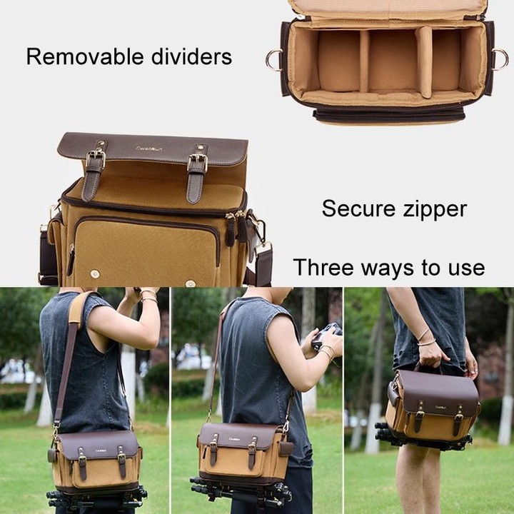 Cwatcun D127 Single Shoulder Vintage Waterproof Canvas Bag DSLR Camera Photo Bag