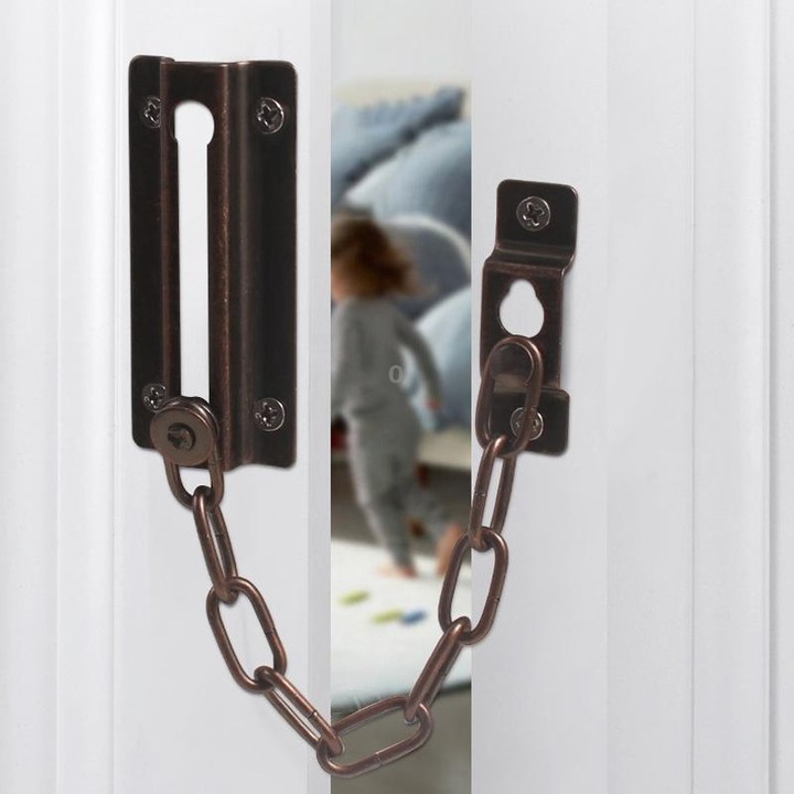 Security Door Chain Anti-theft Home Door Bolt Latch Window Chain Lock, Style: Round Bronze