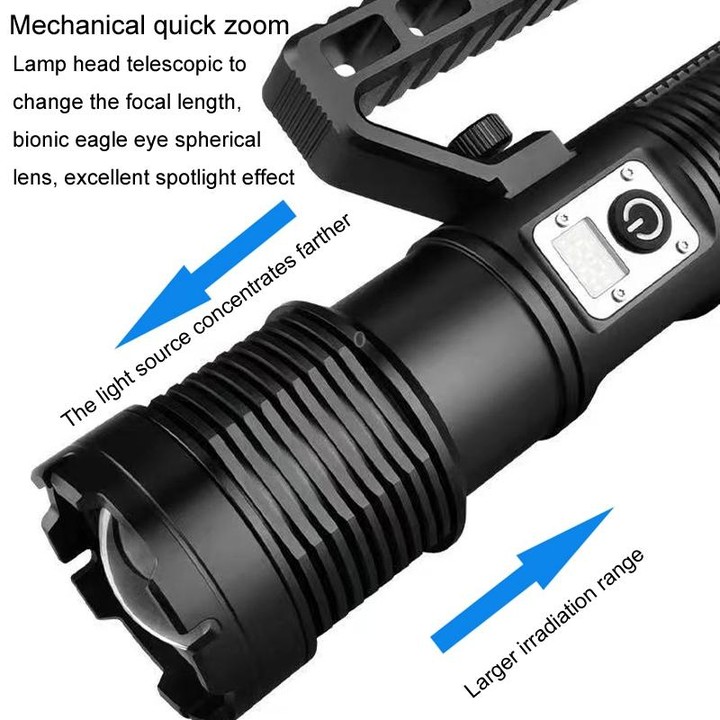 XHP160 Telescopic Zoom Searchlight Double-head Portable Outdoor Patrol LED Digital Flashlight