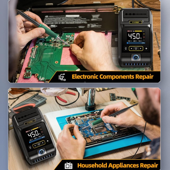 FNIRSI 200W Intelligent Constant Temperature Electric Soldering Iron Station, Set: US Plug F210 K Head