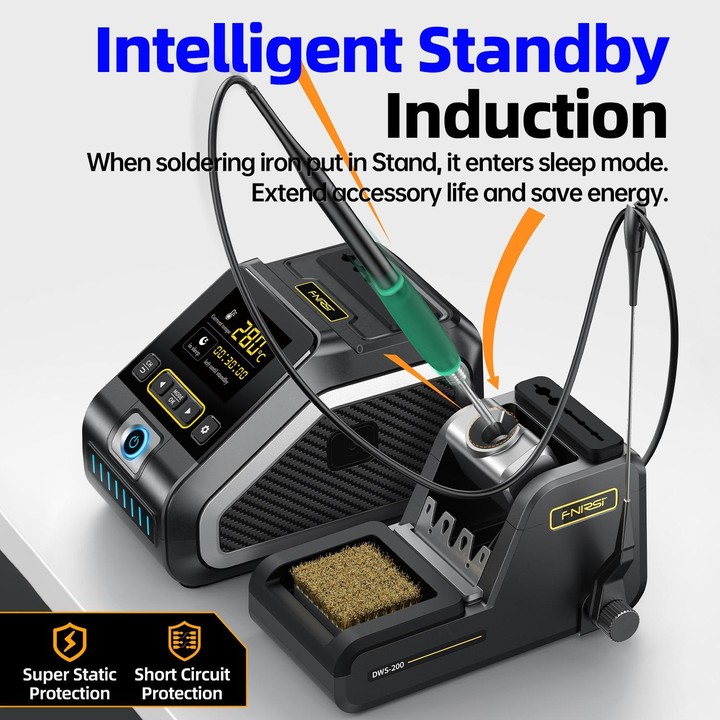 FNIRSI 200W Intelligent Constant Temperature Electric Soldering Iron Station, Set: US Plug F245 B Head