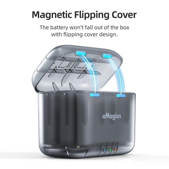 For Insta360 X4 AMagisn Dual Battery Charging Box Transparent Battery Storage Compartment
