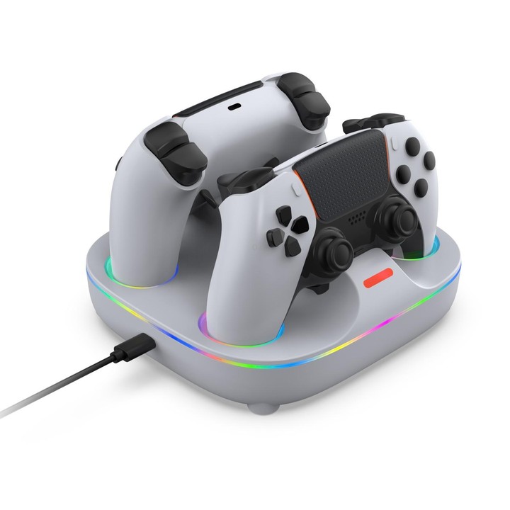 For PS5 Controller Dual Charger Charging Stand Docking Station With RGB Ambient Light(White)