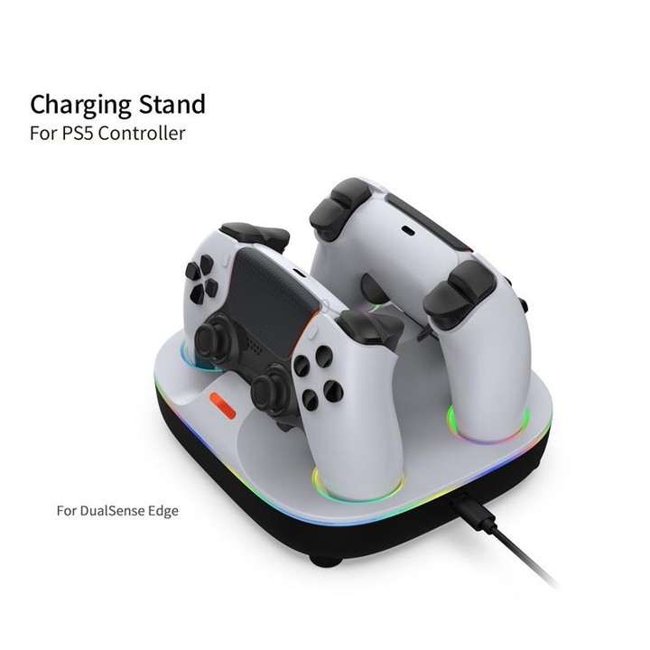 For PS5 Controller Dual Charger Charging Stand Docking Station With RGB Ambient Light(White Black)