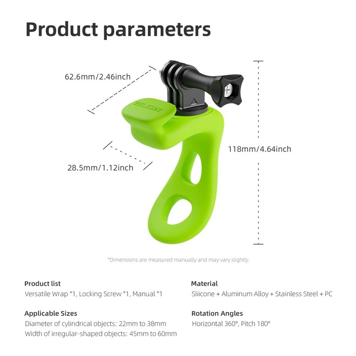 TELESIN Action Camera Mount Silicone Adjustable Mini Flexible Bracket For GoPro HERO / Insta360 / DJI Action Camera(Black)