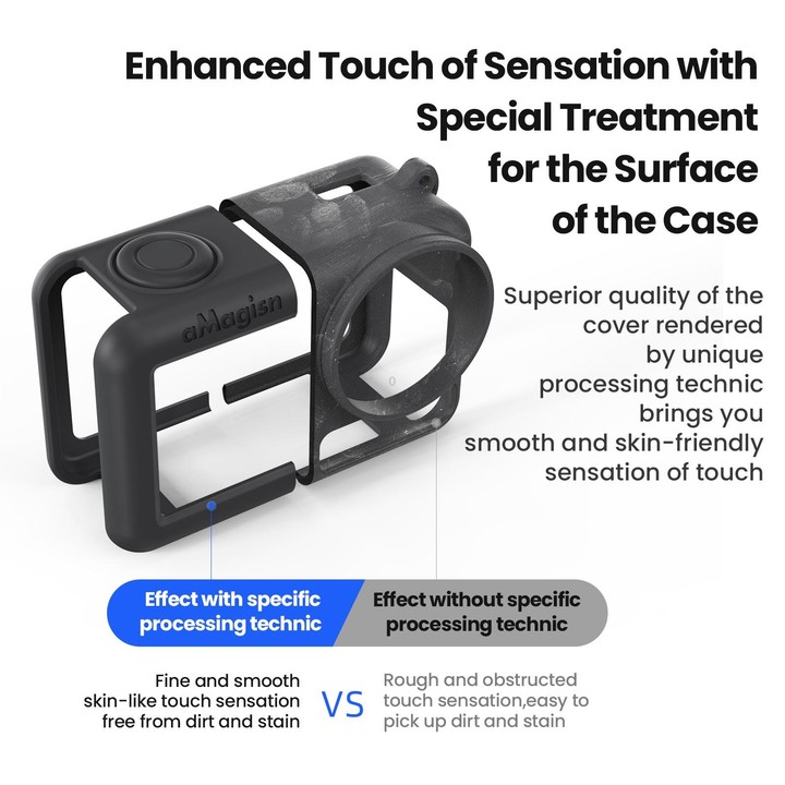 For DJI Osmo Action 5 Pro aMagisn Silicone Protective Case with Lanyard and Lens Cap(Black)