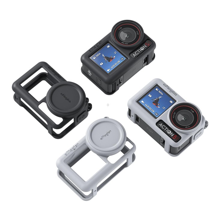For DJI Osmo Action 5 Pro aMagisn Silicone Protective Case with Lanyard and Lens Cap(Black)