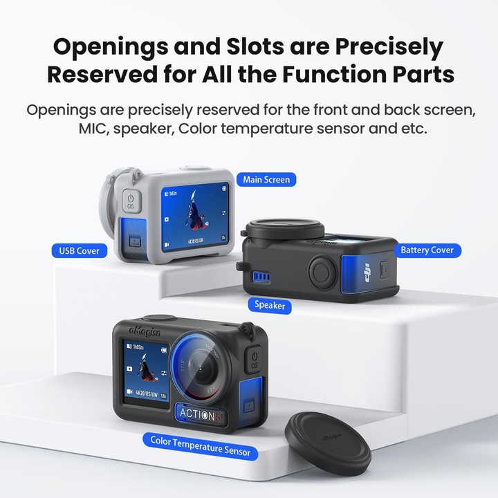 For DJI Osmo Action 5 Pro aMagisn Silicone Protective Case with Lanyard and Lens Cap(Black)