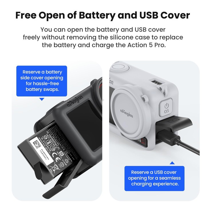 For DJI Osmo Action 5 Pro aMagisn Silicone Protective Case with Lanyard and Lens Cap(Black)