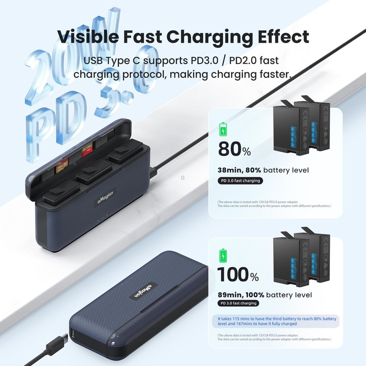 For GoPro HERO13 Black aMagisn Battery Charging Box Triple Slot Charging Case