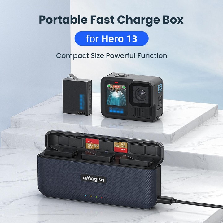 For GoPro HERO13 Black aMagisn Battery Charging Box Triple Slot Charging Case