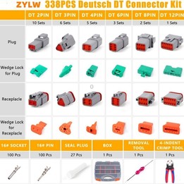338pcs/Set DT Connector Kit Crimping Tool Set(2P/3P/4P/8P/6P/12P)