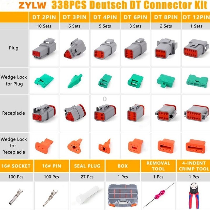 338pcs/Set DT Connector Kit Crimping Tool Set(2P/3P/4P/8P/6P/12P)