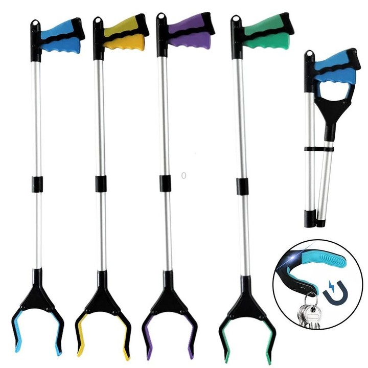 31.9 Inch Magnetic Foldable Litter Reachers Pickers Extra Long Grabber Stick(Blue)
