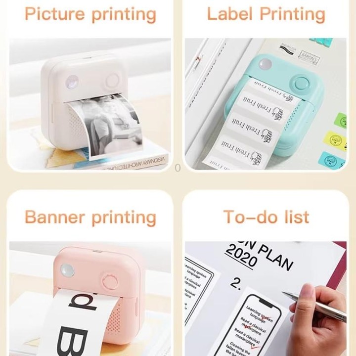 200DPI Mini Label Printer Thermal Inkless Black And White Printer With 1 Roll Printing Paper(Pink)