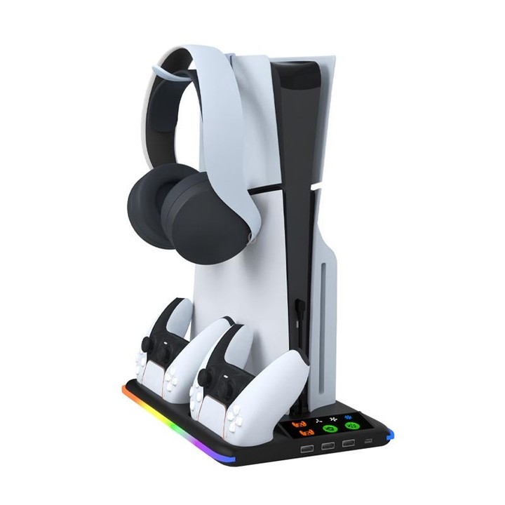 For PS5 Slim / PS5 iplay HA-8008 Cooling Bracket Headphone Organiser Grip Holder Charger(White)