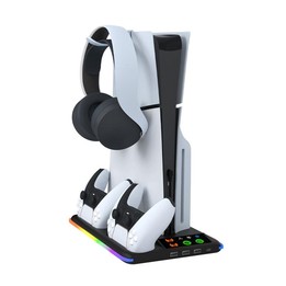 For PS5 Slim / PS5 iplay HA-8008 Cooling Bracket Headphone Organiser Grip Holder Charger(Black)