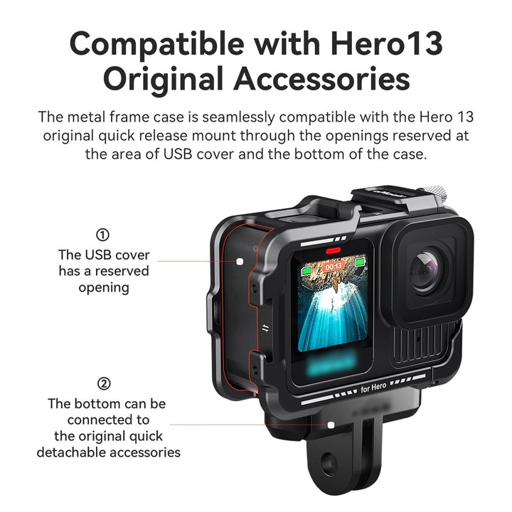 aMagisn Essential Ver Metal Rabbit Cage for GoPro HERO13 Black / HERO12 Black / HERO11 Black / HERO10 Black / HERO9 Black(Black)