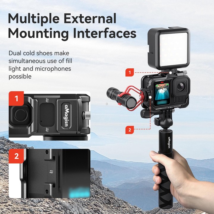 aMagisn Essential Ver Metal Rabbit Cage for GoPro HERO13 Black / HERO12 Black / HERO11 Black / HERO10 Black / HERO9 Black(Black)