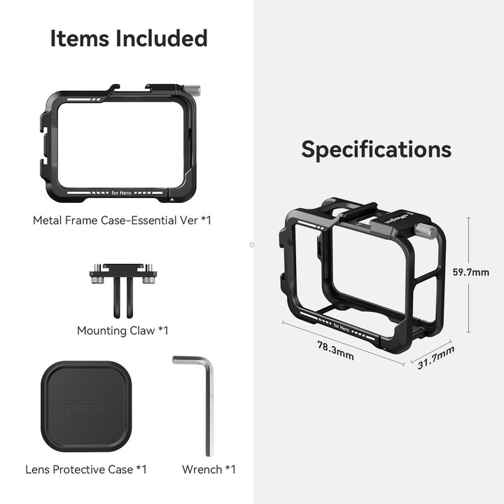 aMagisn Essential Ver Metal Rabbit Cage for GoPro HERO13 Black / HERO12 Black / HERO11 Black / HERO10 Black / HERO9 Black(Black)