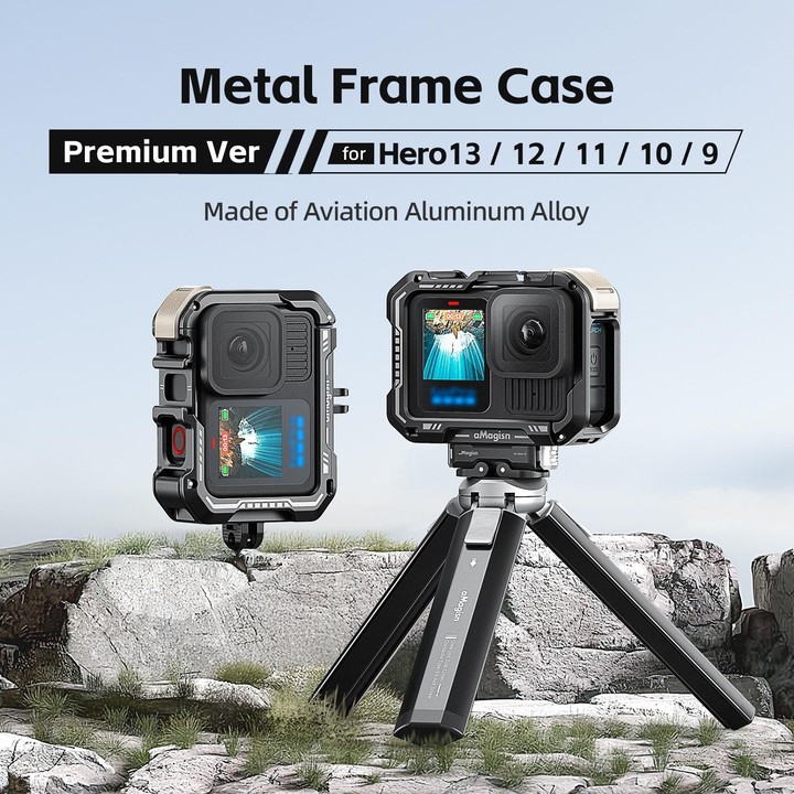 AMagisn Upgrade Ver Metal Rabbit Cage For GoPro HERO13 Black / HERO12 Black / HERO11 Black / HERO10 Black / HERO9 Black(Black)