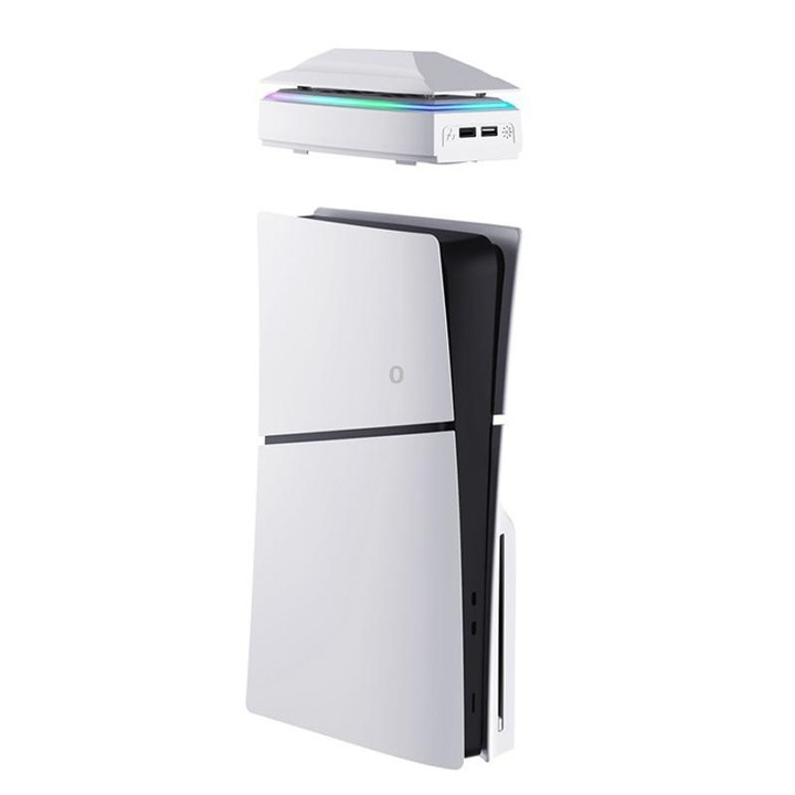 For PS5 Slim Top Dustproof Colorful Cooling Fan 3 Adjustable Speed(White)