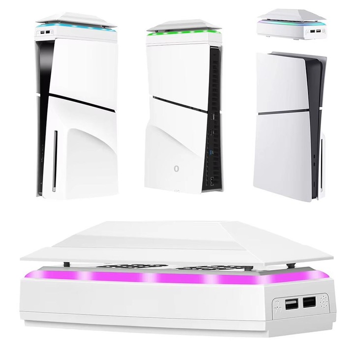 For PS5 Slim Top Dustproof Colorful Cooling Fan 3 Adjustable Speed(White)