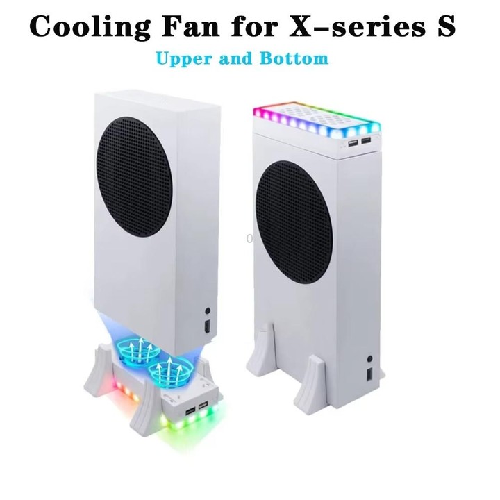 For XBOX Series S Console Base Cooling Fan Built-in LED Light Strip(White)