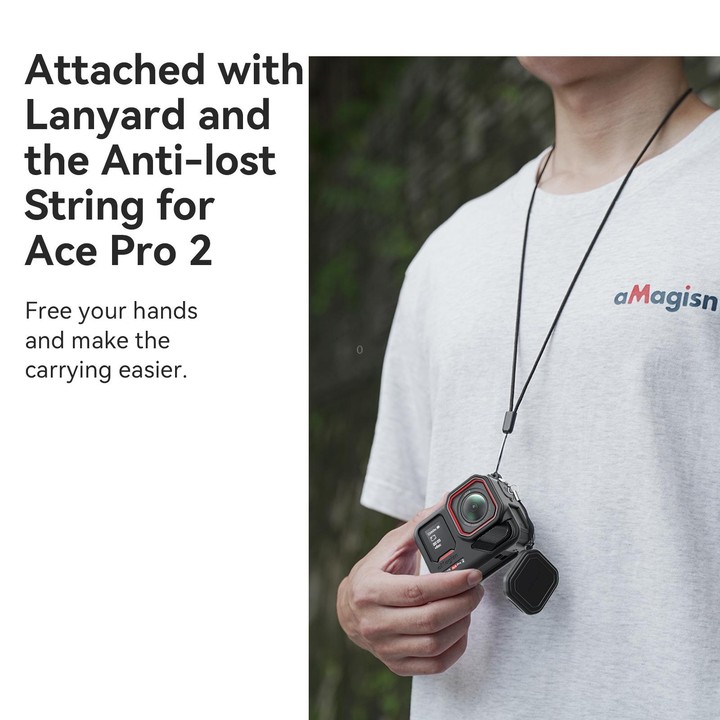 For Insta360 Ace Pro 2 aMagisn Body + Lens Silicone Cover With Lanyard(Black)