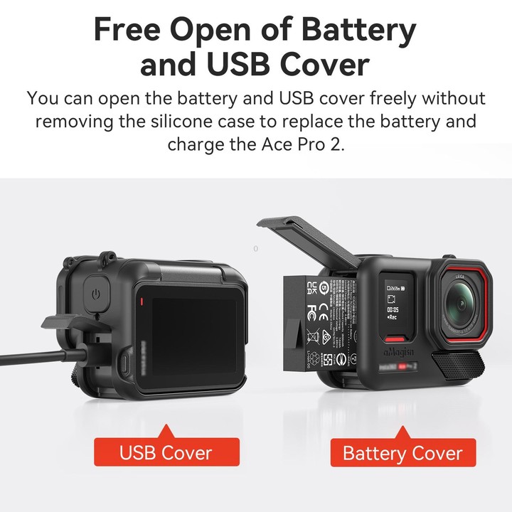 For Insta360 Ace Pro 2 aMagisn Body + Lens Silicone Cover With Lanyard(Black)