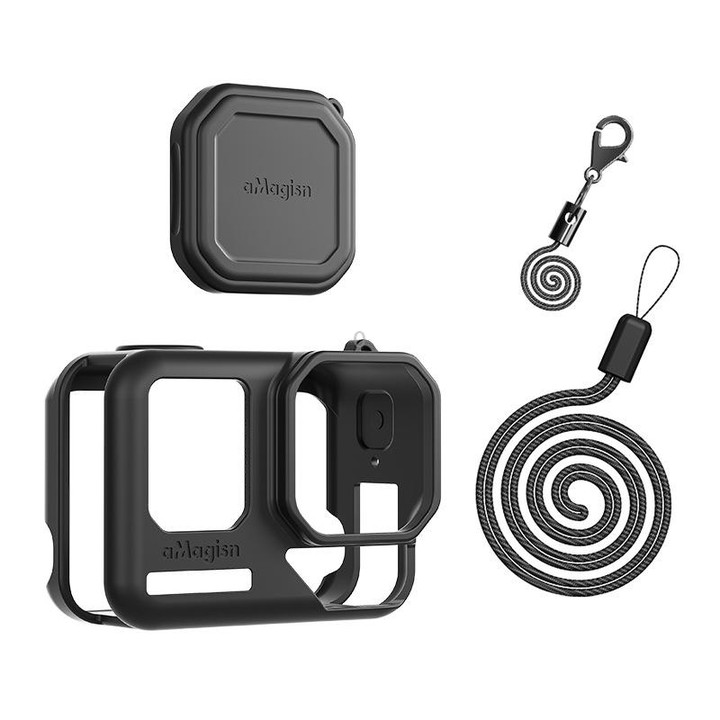 For Insta360 Ace Pro 2 aMagisn Body + Lens Silicone Cover With Lanyard(Black)