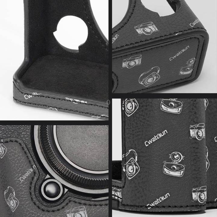 For FUJIFILM X-T5 Cwatcun D161 Vintage Camera Stand Camera Protective Leather Case(Black)