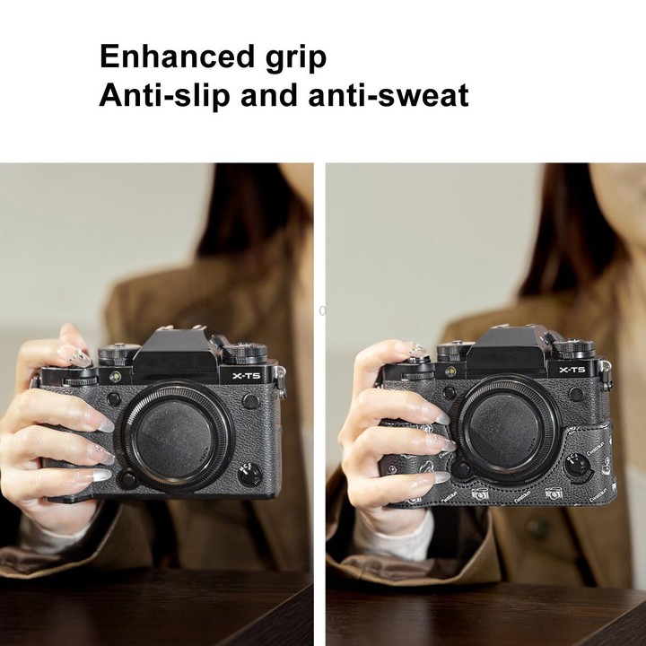 For FUJIFILM X-T5 Cwatcun D161 Vintage Camera Stand Camera Protective Leather Case(Black)