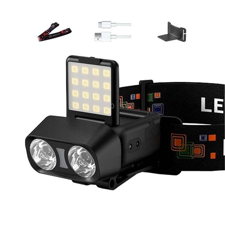 Head-Mounted LED Outdoor Sensor Long Range Fishing Work Headlamp, Style: Black Standard