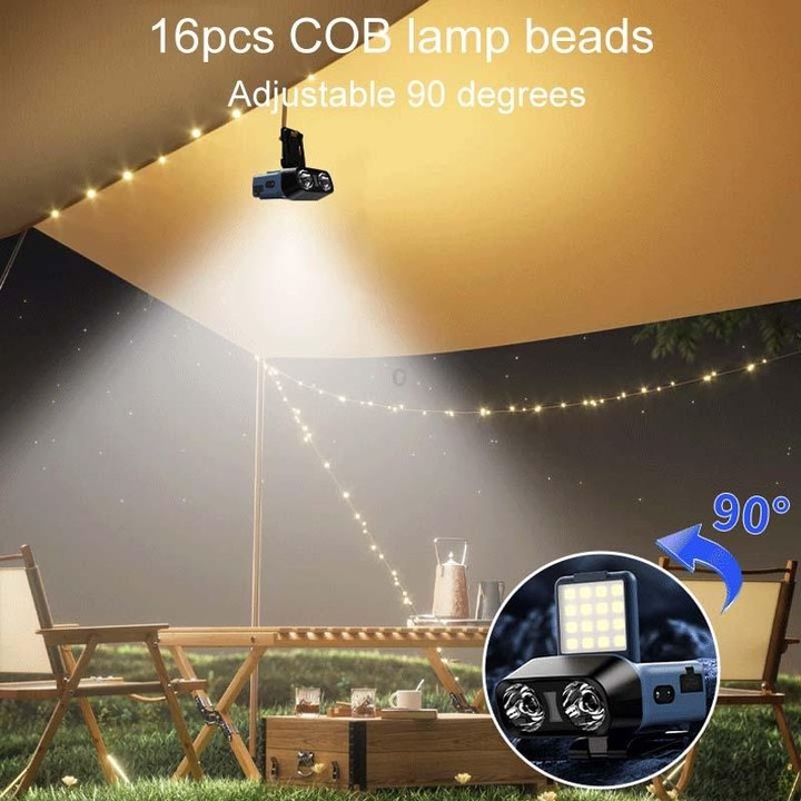 Head-Mounted LED Outdoor Sensor Long Range Fishing Work Headlamp, Style: Blue Standard+Storage Bag+8 Buckle