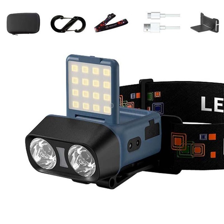 Head-Mounted LED Outdoor Sensor Long Range Fishing Work Headlamp, Style: Blue Standard+Storage Bag+8 Buckle