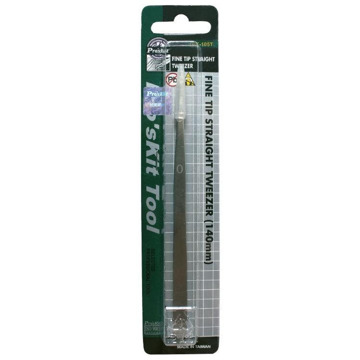ProsKit 1PK-105T Stainless Steel Anti-magnetic Tweezer Precision Straight Pointed Pincette 140mm