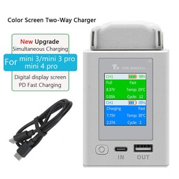 For DJI Mini 4 Pro / Mini 3 Pro / Mini 3 YX Color Screen Dual-way Charger Battery Manager With 65W US Plug