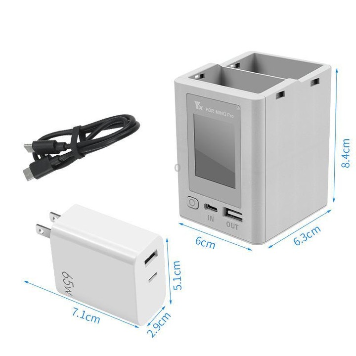 For DJI Mini 4 Pro / Mini 3 Pro / Mini 3 YX Color Screen Dual-way Charger Battery Manager With 65W US Plug