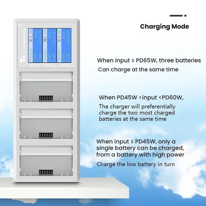 For DJI Mini 4 Pro / Mini 3 Pro / Mini 3 YX Color Screen 3-Way Charger Battery Manager Without Plug