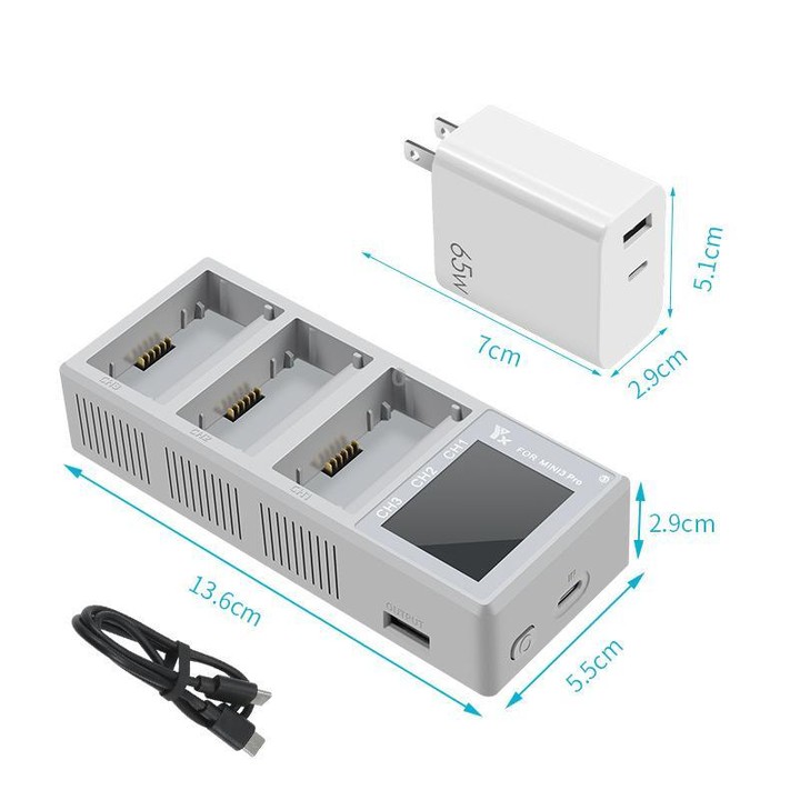 For DJI Mini 4 Pro / Mini 3 Pro / Mini 3 YX Color Screen 3-Way Charger Battery Manager Without Plug