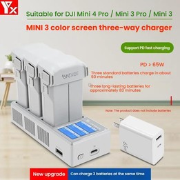 For DJI Mini 4 Pro / Mini 3 Pro / Mini 3 YX Color Screen 3-Way Charger Battery Manager With 65W US Plug