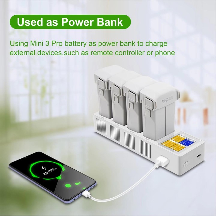 For DJI Mini 4 Pro / Mini 3 Pro / Mini 3 YX Four-Way Color Screen Charger Battery Manager(Light Gray)
