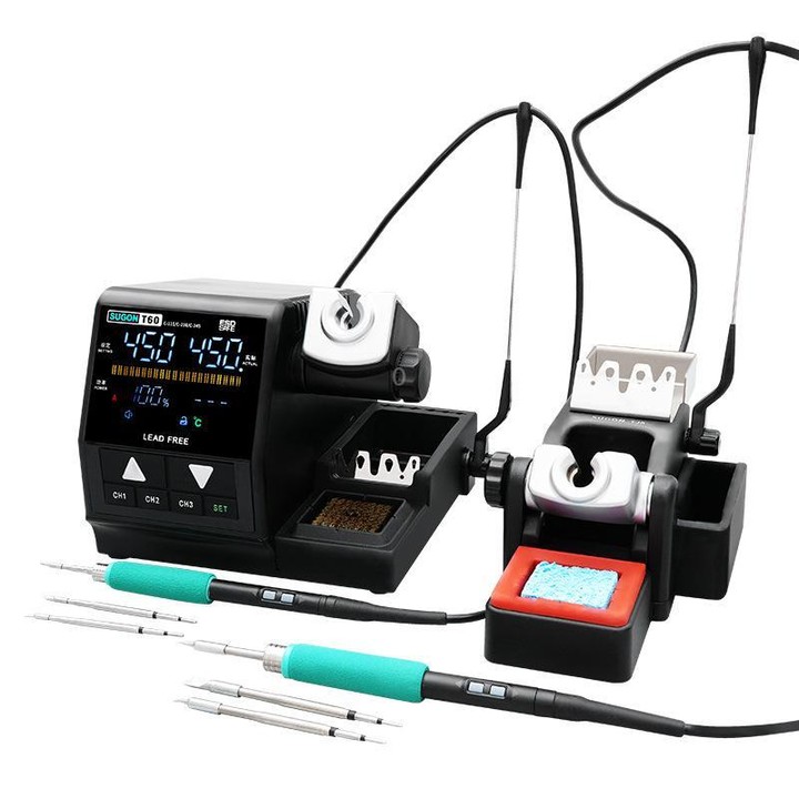 SUGON T60+TJ8+210/245 Handle+I/K/IS Tips x 6 Precision Soldering Station Soldering Iron Set Cell Phone Repair Soldering Tool(EU