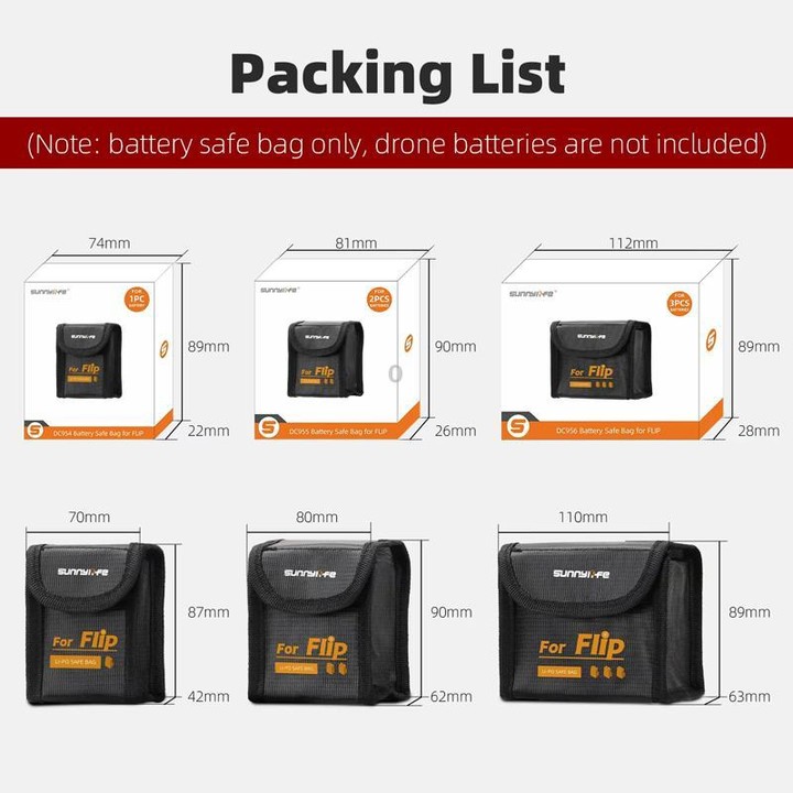 For DJI Flip Sunnylife Battery Explosion Proof Bag Li-ion Safety Storage Bag Flame Retardant Protective Bag Small (For 1 Battery